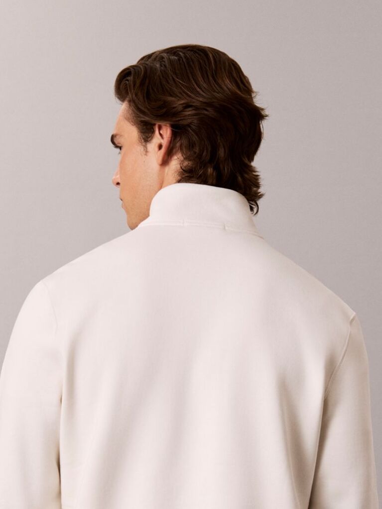 White Logo Embroidery Fleece Quarter-Zip Jumper  Men