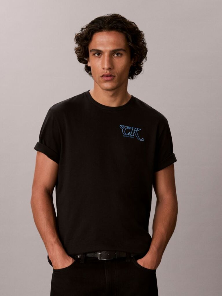 Μαύρο T-Shirt Με Κεντημένο Λογότυπο Script  Άνδρας