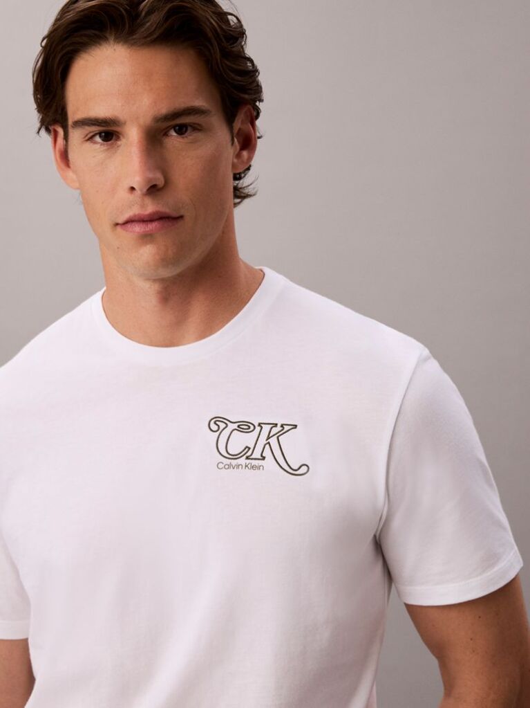 Λευκό T-Shirt Με Κεντημένο Λογότυπο Script  Άνδρας