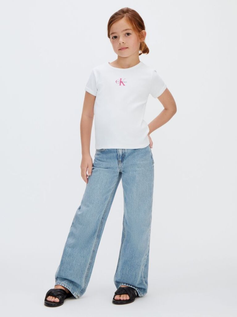 White Ribbed Logo Tee  Girls