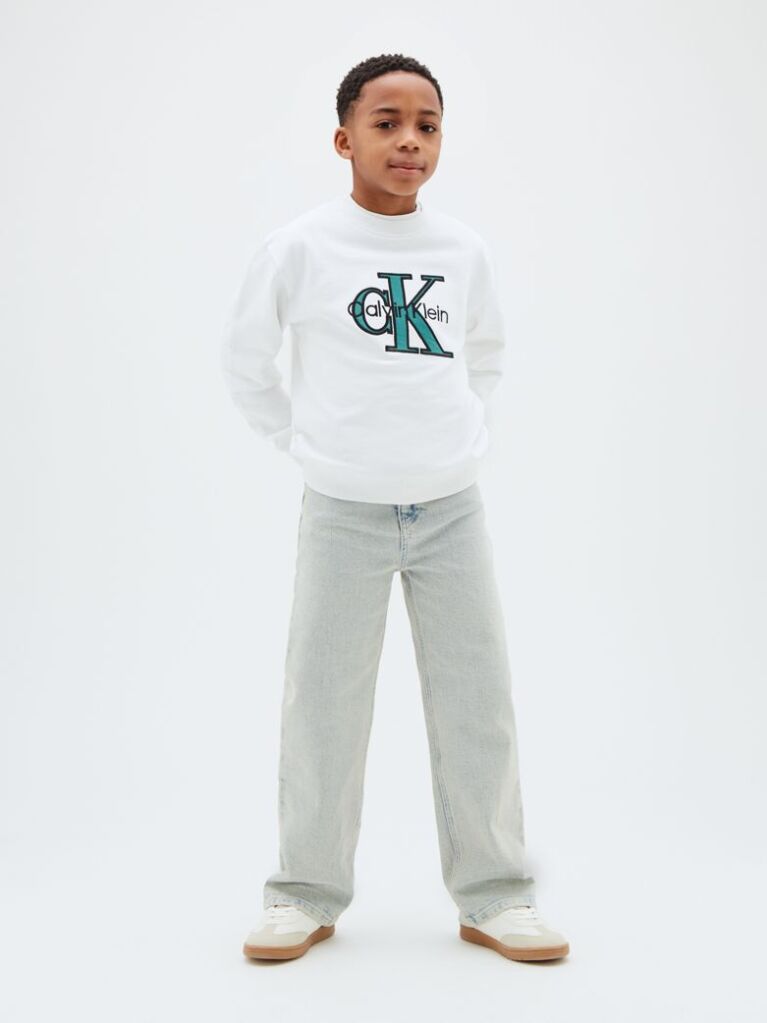 White Monologo Terry Crew Neck Sweatshirt  Boys