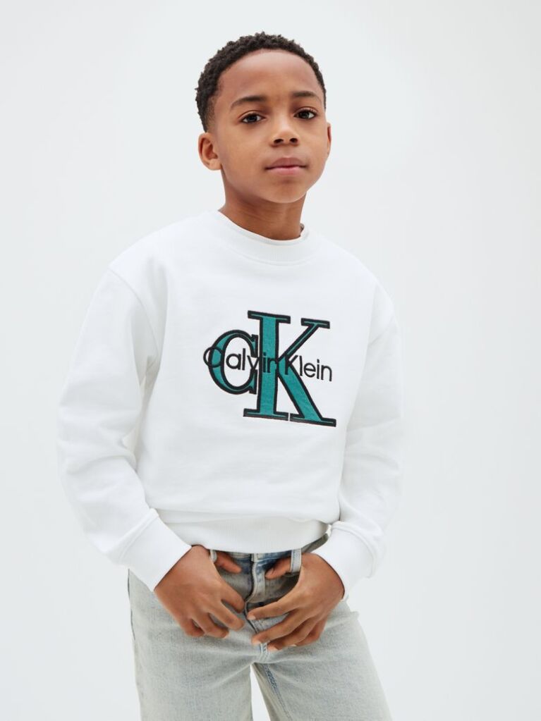 White Monologo Terry Crew Neck Sweatshirt  Boys