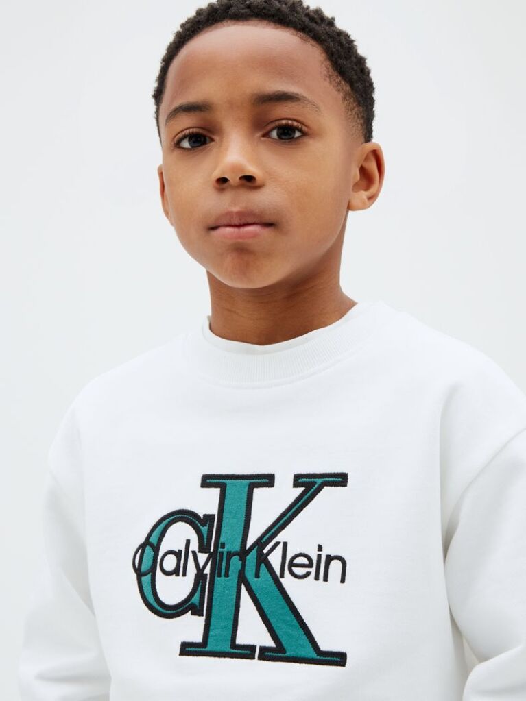 White Monologo Terry Crew Neck Sweatshirt  Boys