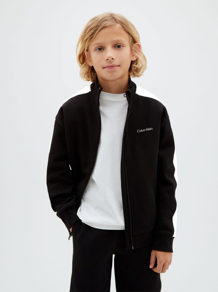 Black Colour-Blocked Terry Track Top And Joggers Set  Boys