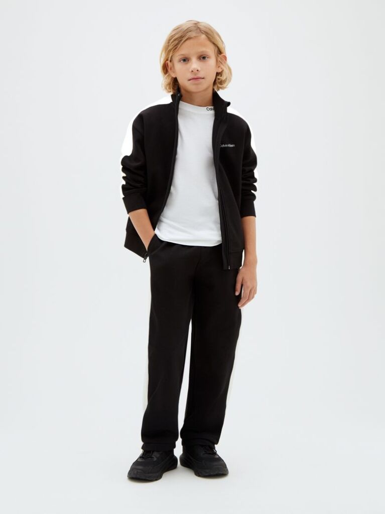 Black Colour-Blocked Terry Track Top And Joggers Set  Boys