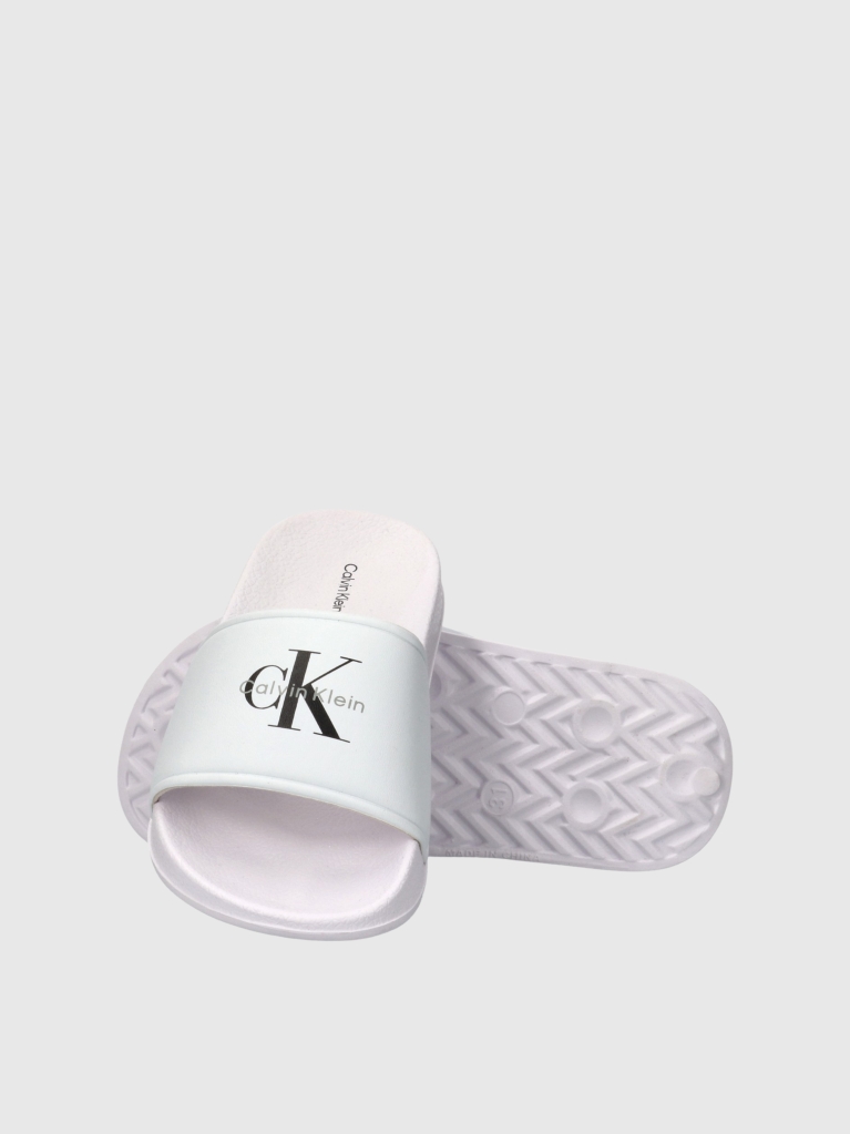 White Kids Signature Logo Sliders  Kids Unisex