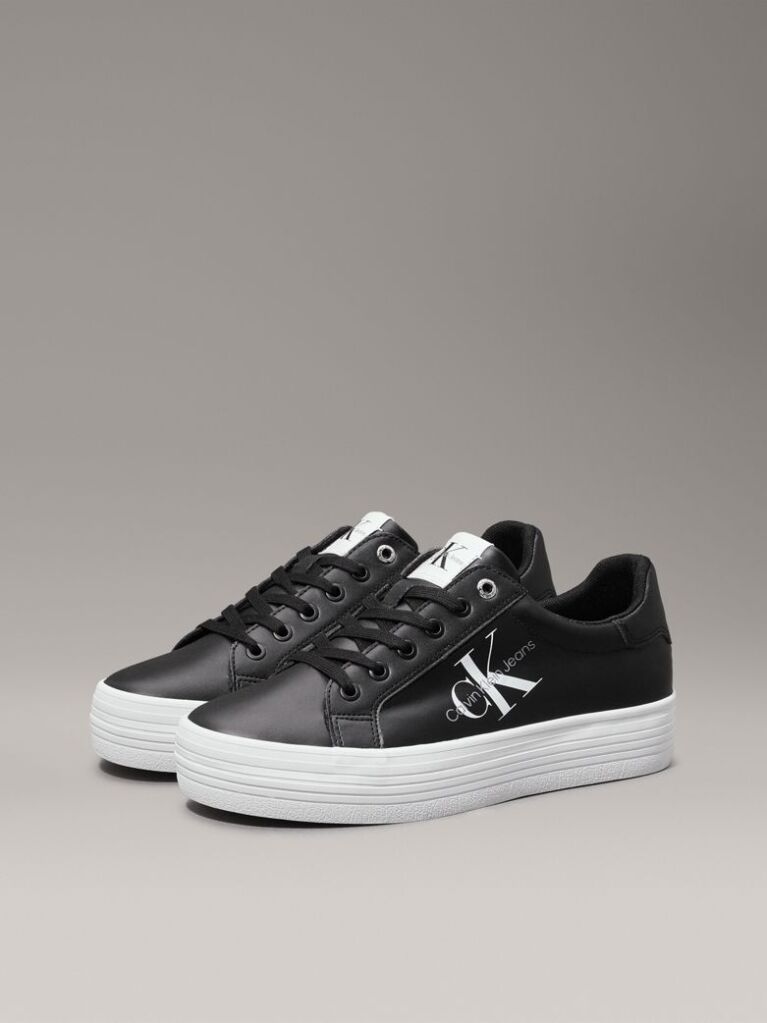 Μαύρο Δερμάτινα Sneakers Με Πλατφόρμα  Γυναίκα