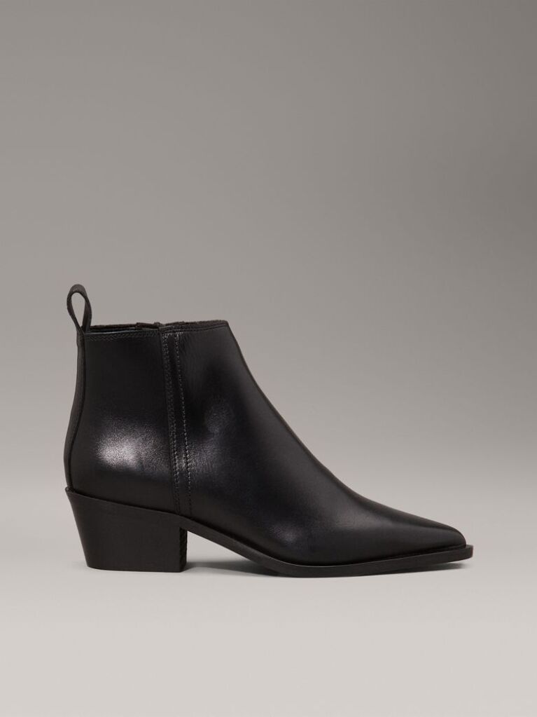 Black Leather Cowboy Ankle Boots  Women