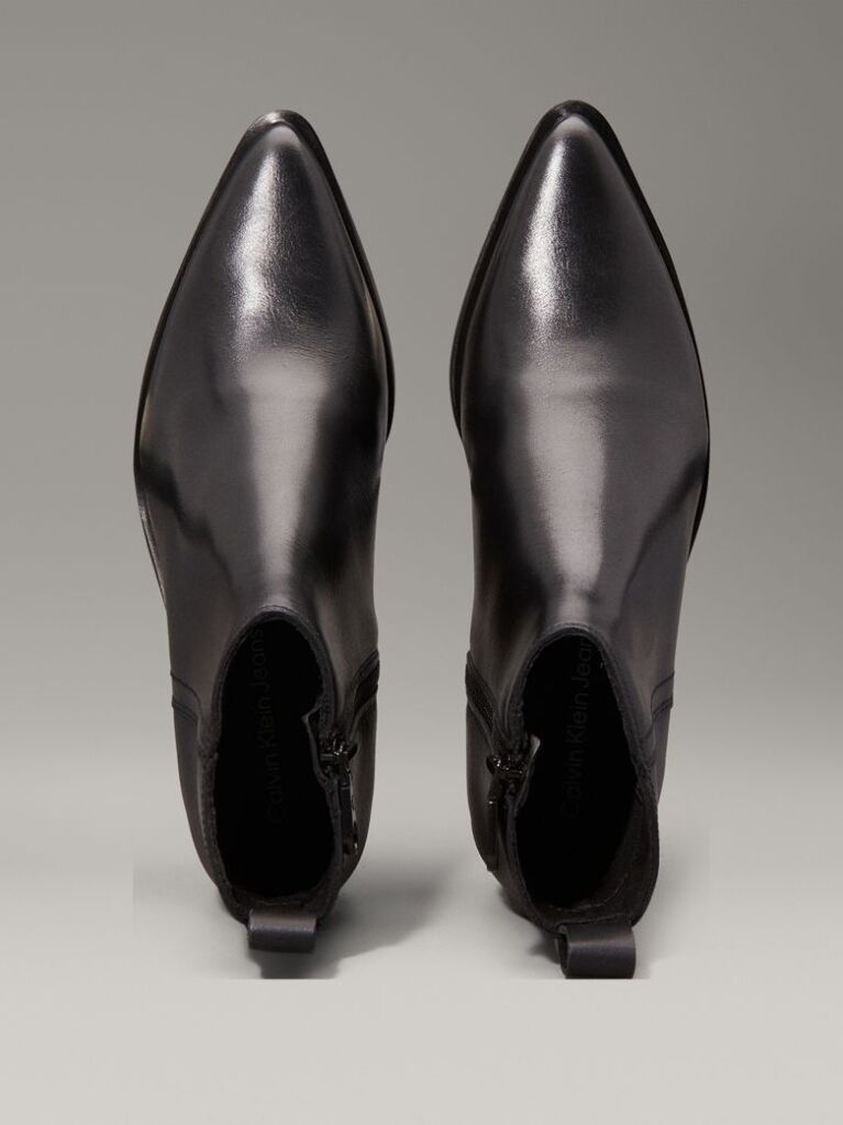 Black Leather Cowboy Ankle Boots  Women