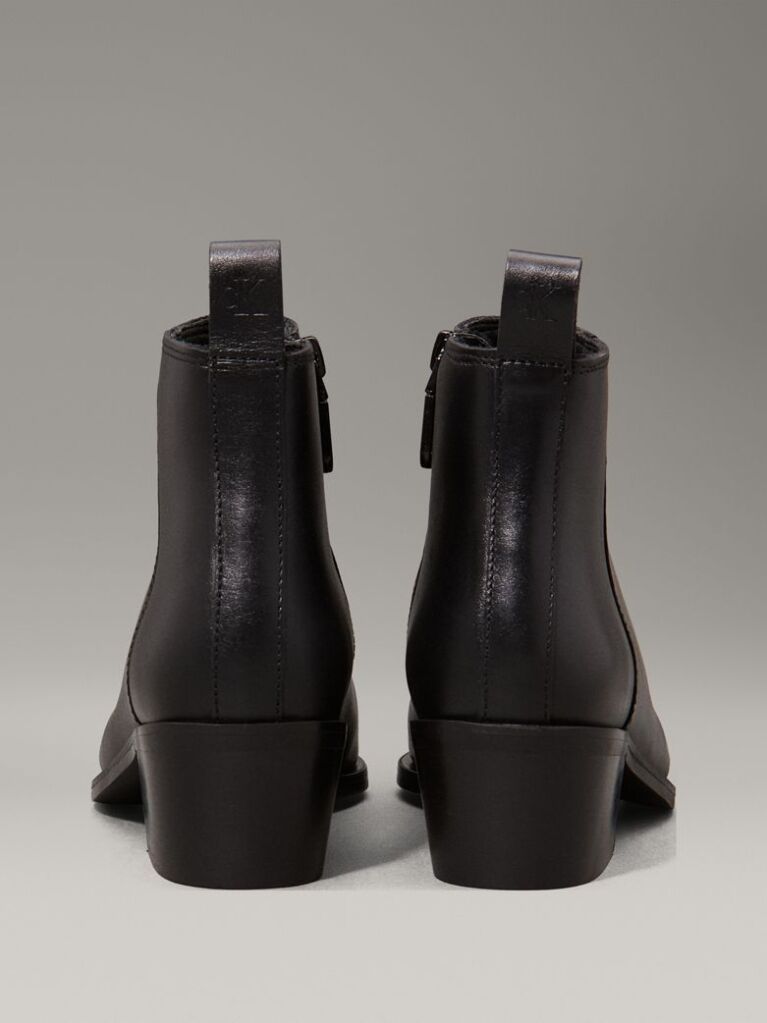 Black Leather Cowboy Ankle Boots  Women