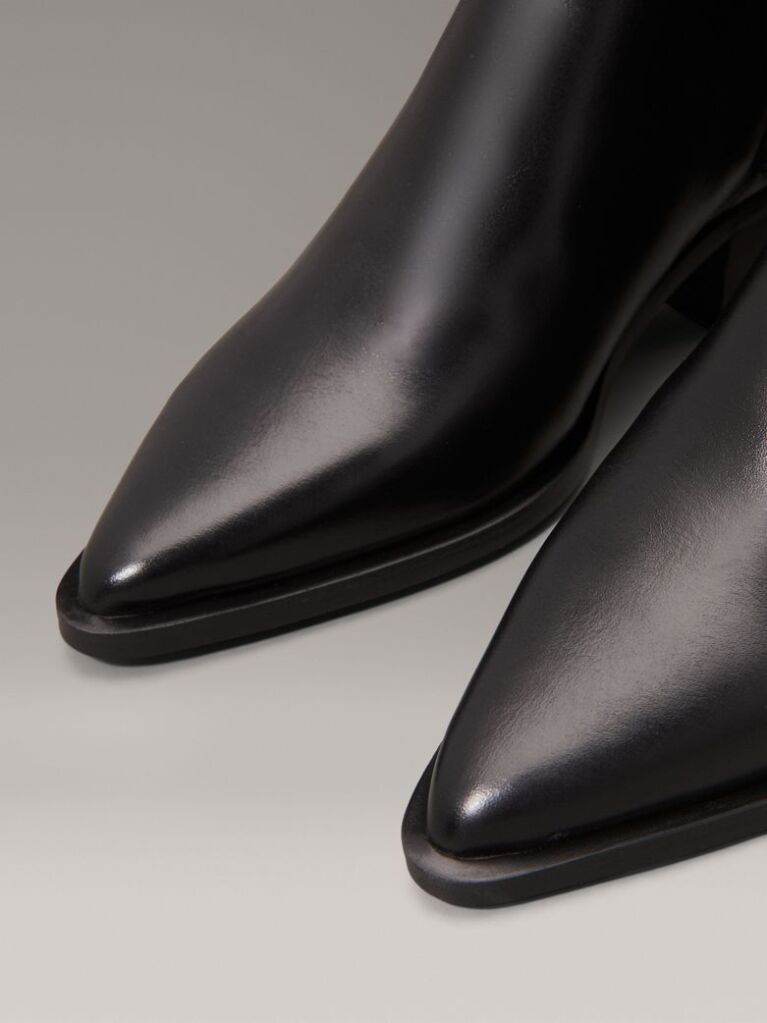 Black Leather Cowboy Ankle Boots  Women
