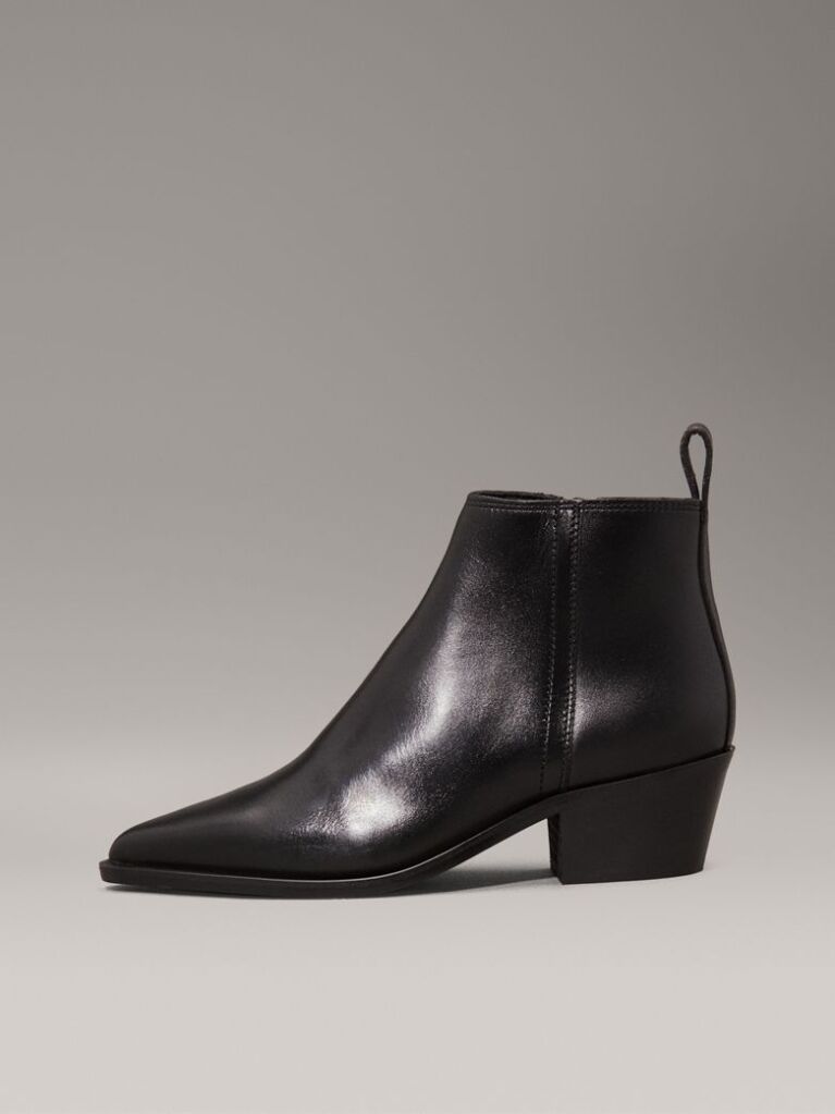 Black Leather Cowboy Ankle Boots  Women