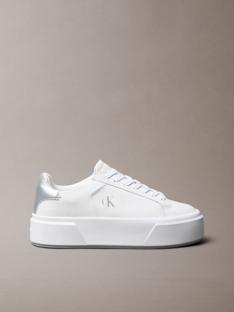 White Sienna - Leather Logo Platform Trainers  Women