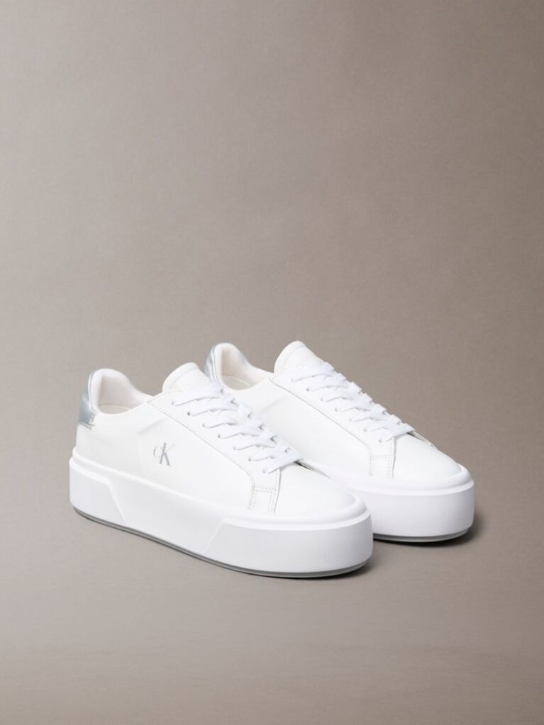 White Sienna - Leather Logo Platform Trainers  Women