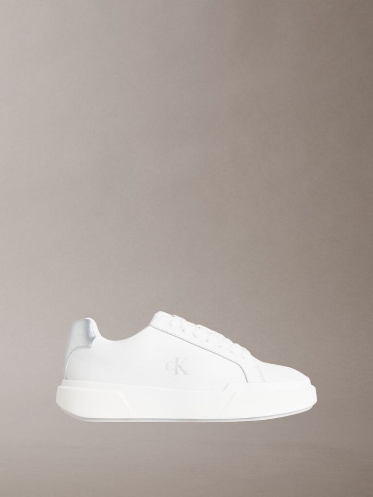Λευκό Chunky Sneakers Από Δέρμα Με Ασημί Λεπτομέρεια  Γυναίκα