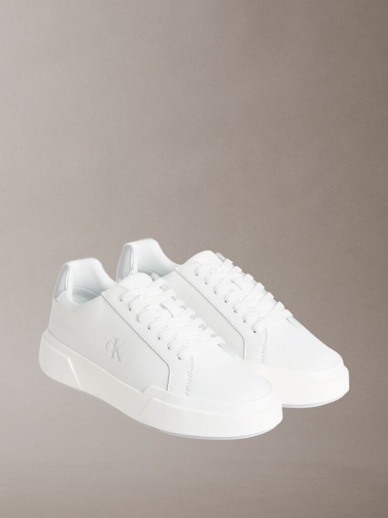 Λευκό Chunky Sneakers Από Δέρμα Με Ασημί Λεπτομέρεια  Γυναίκα
