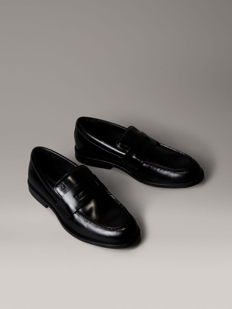 Black Leather Airfit® Cushioned Penny Loafers  Men
