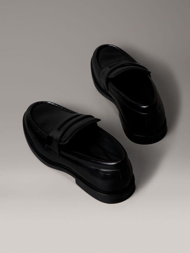 Black Leather Airfit® Cushioned Penny Loafers  Men