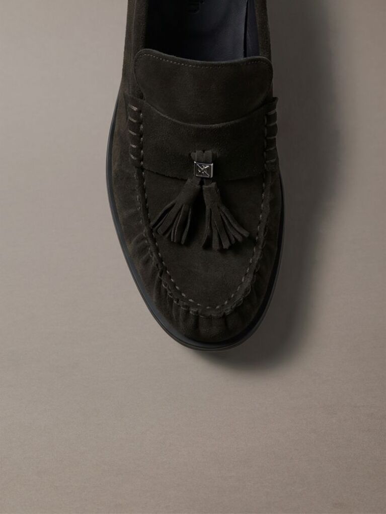 Brown Hardware Tassel Suede Loafers  Men
