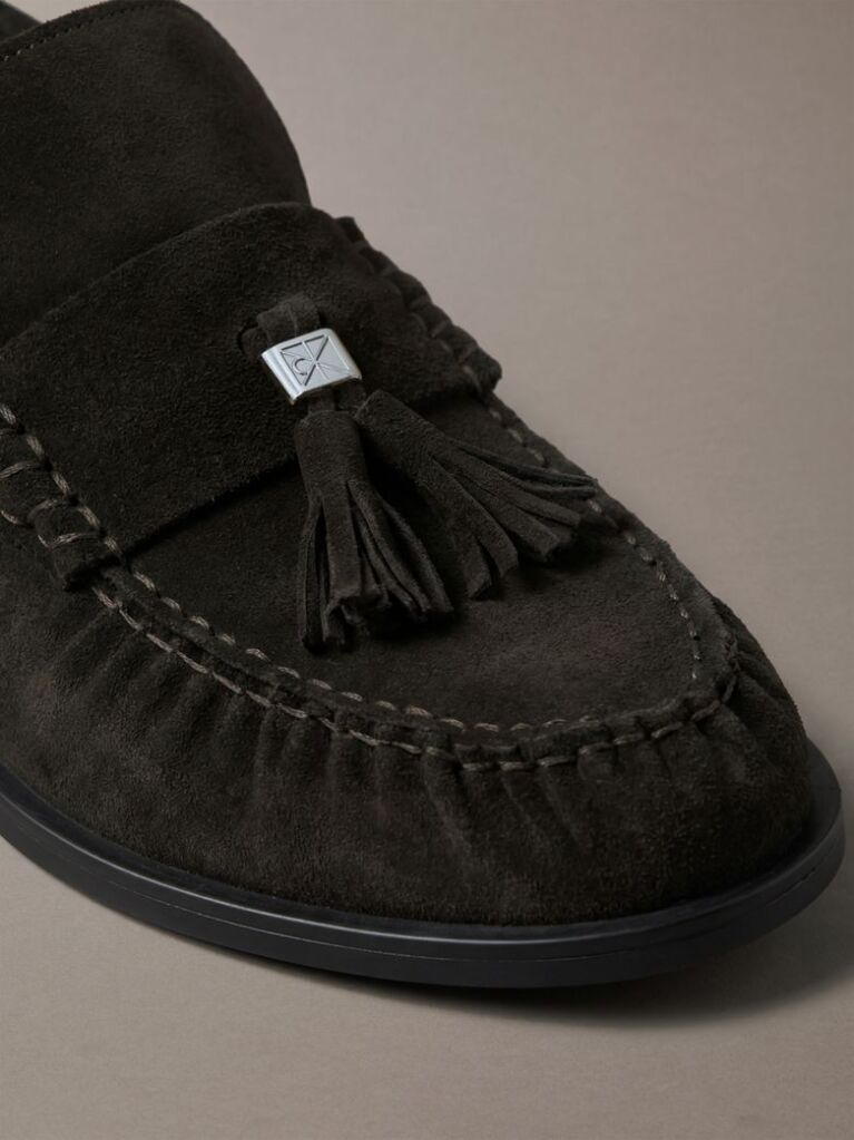 Brown Hardware Tassel Suede Loafers  Men