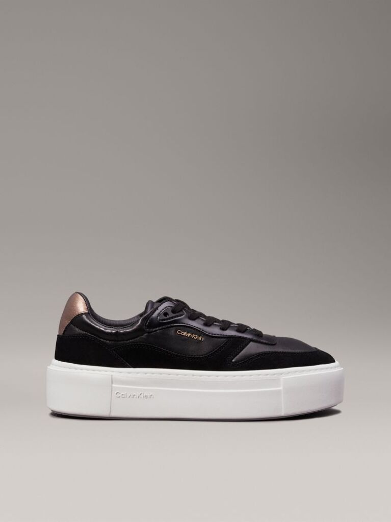 Black Leather Platform Trainers  Women