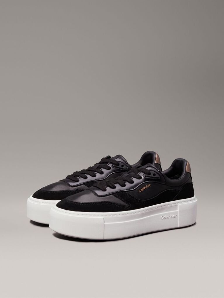 Black Leather Platform Trainers  Women