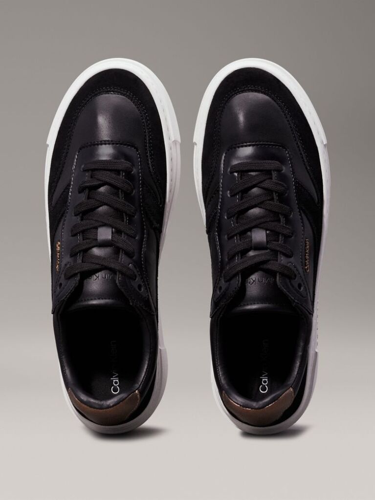 Black Leather Platform Trainers  Women