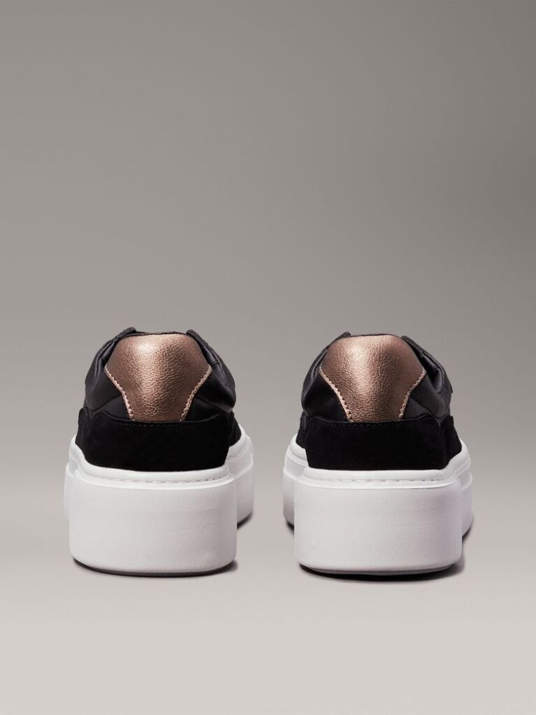 Black Leather Platform Trainers  Women