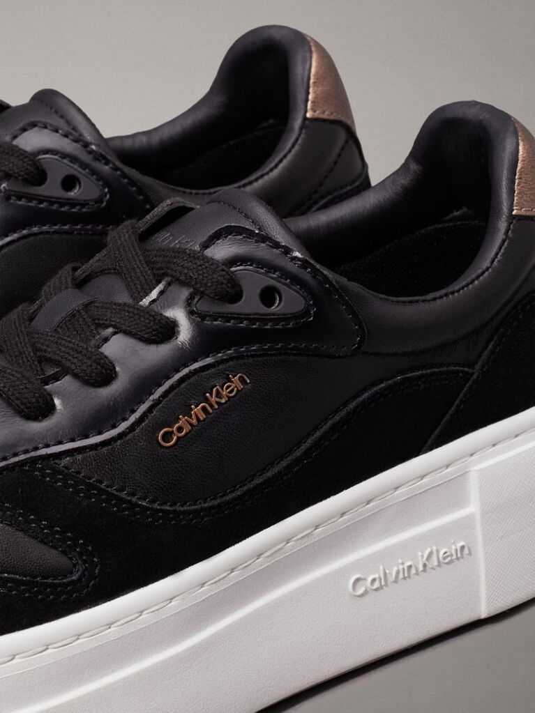 Black Leather Platform Trainers  Women