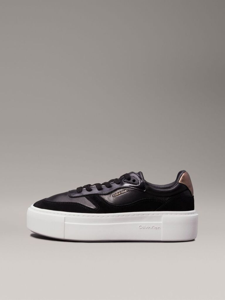 Black Leather Platform Trainers  Women