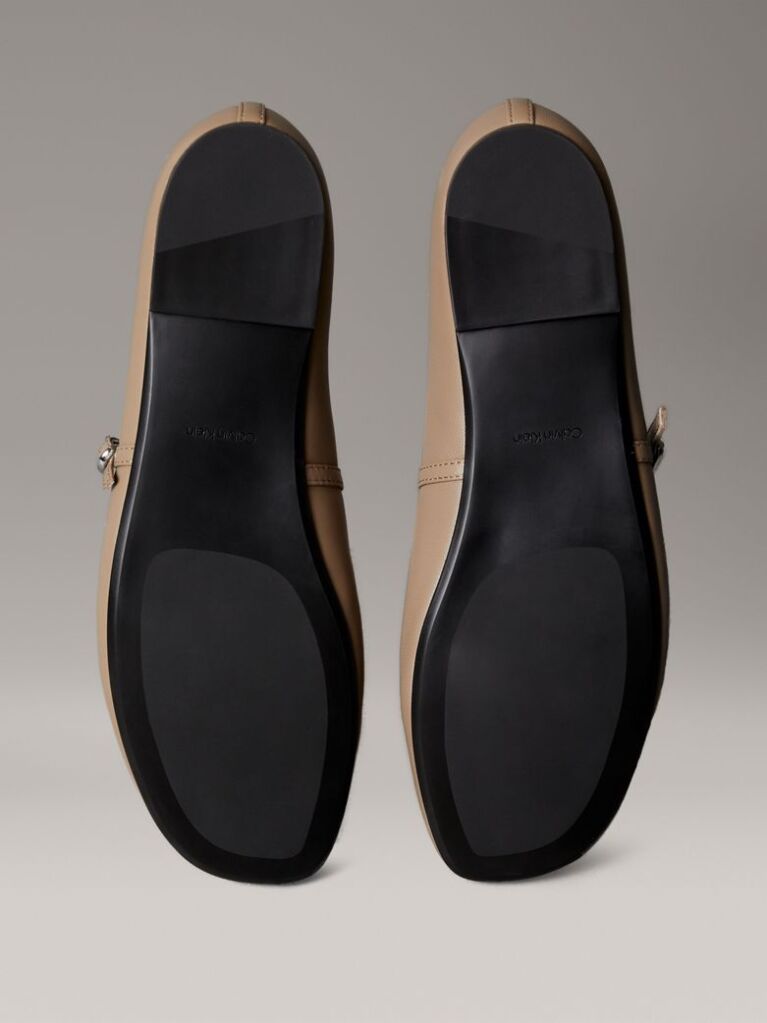 Beige Leather Square Toe Ballerinas  Women