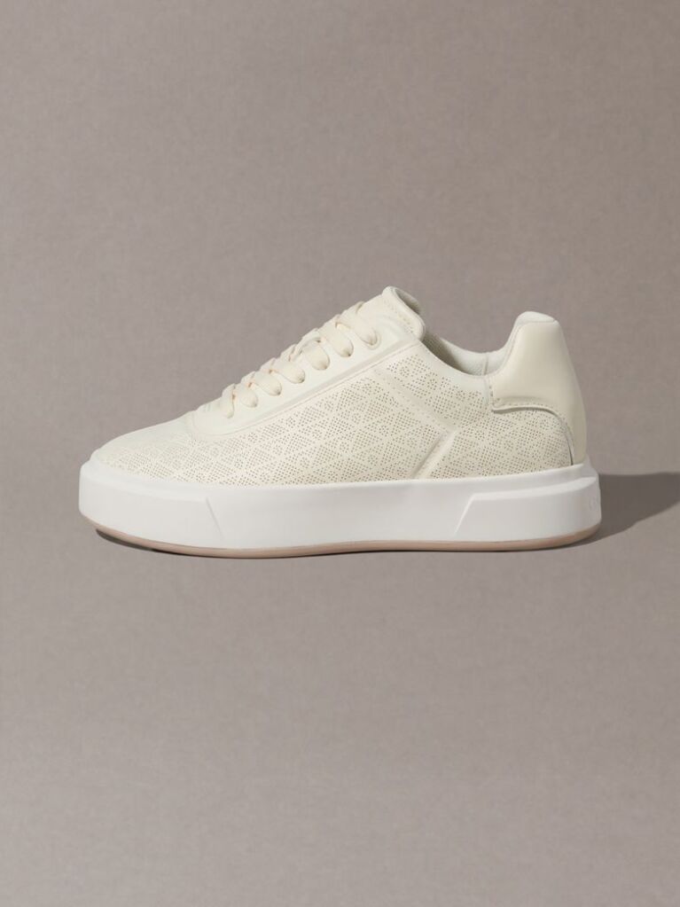White Emblem Perforated Cupsole Trainers  Women