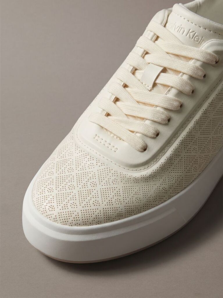White Emblem Perforated Cupsole Trainers  Women