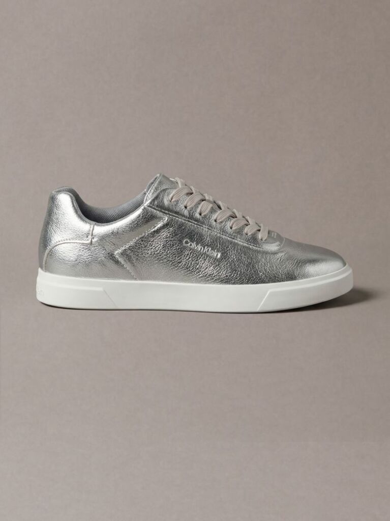 Silver Low-Profile Metallic Leather Cupsole Trainers  Women