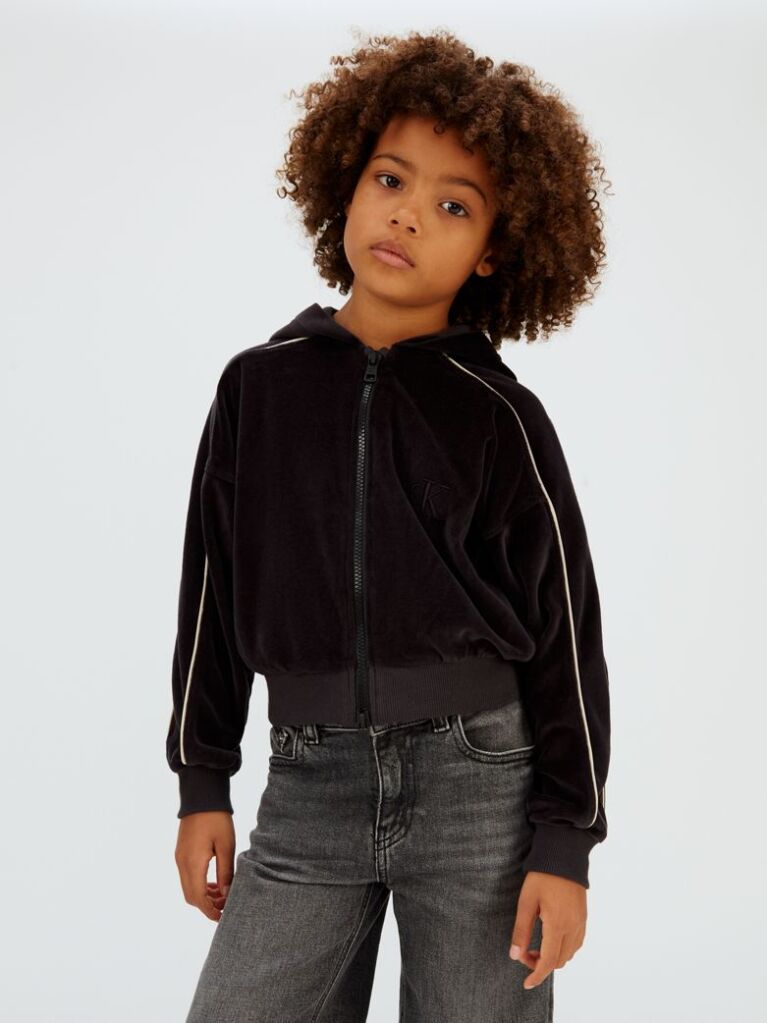 Black Boxy Zip Up Hoodie  Girls