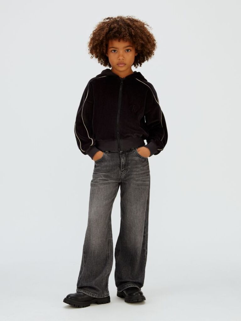 Black Boxy Zip Up Hoodie  Girls