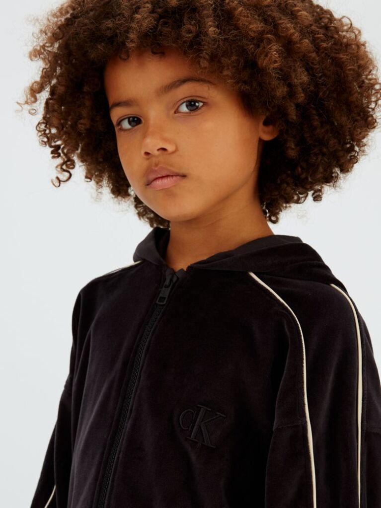 Black Boxy Zip Up Hoodie  Girls