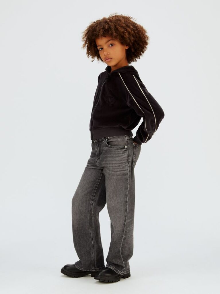 Black Boxy Zip Up Hoodie  Girls