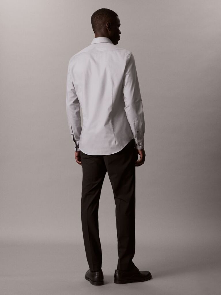 Grey Slim Fit Stretch Twill Shirt  Men