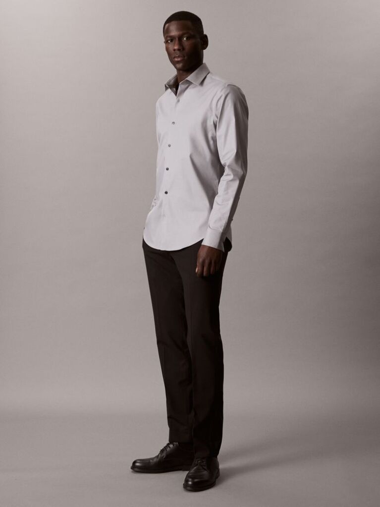 Grey Slim Fit Stretch Twill Shirt  Men