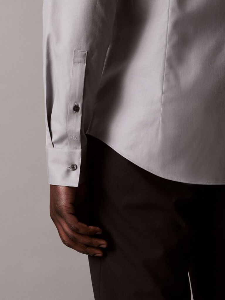 Grey Slim Fit Stretch Twill Shirt  Men