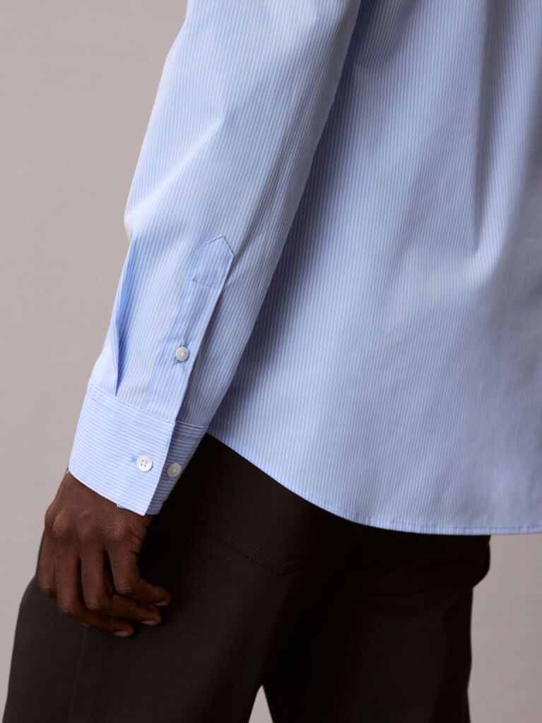 Blue Slim Striped Cotton Stretch Shirt  Men