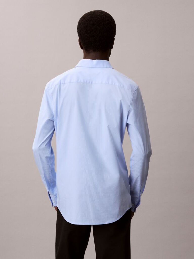 Blue Slim Striped Cotton Stretch Shirt  Men