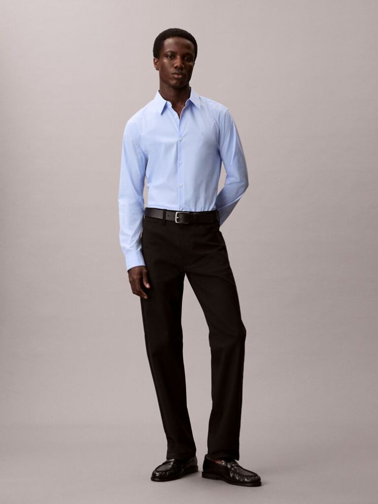 Blue Slim Striped Cotton Stretch Shirt  Men