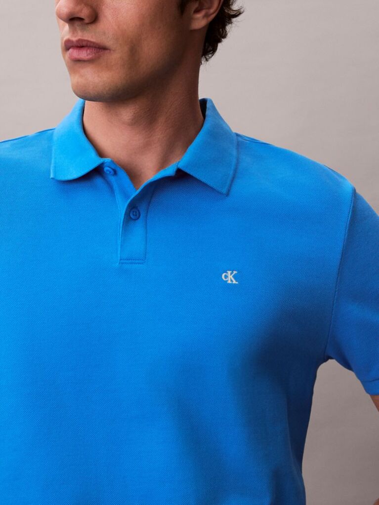 Μπλε Polo T-Shirt Από Βαμβάκι Πικέ  Άνδρας