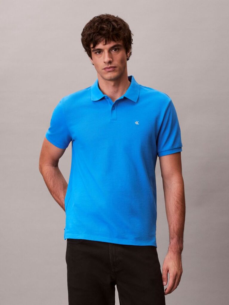 Μπλε Polo T-Shirt Από Βαμβάκι Πικέ  Άνδρας