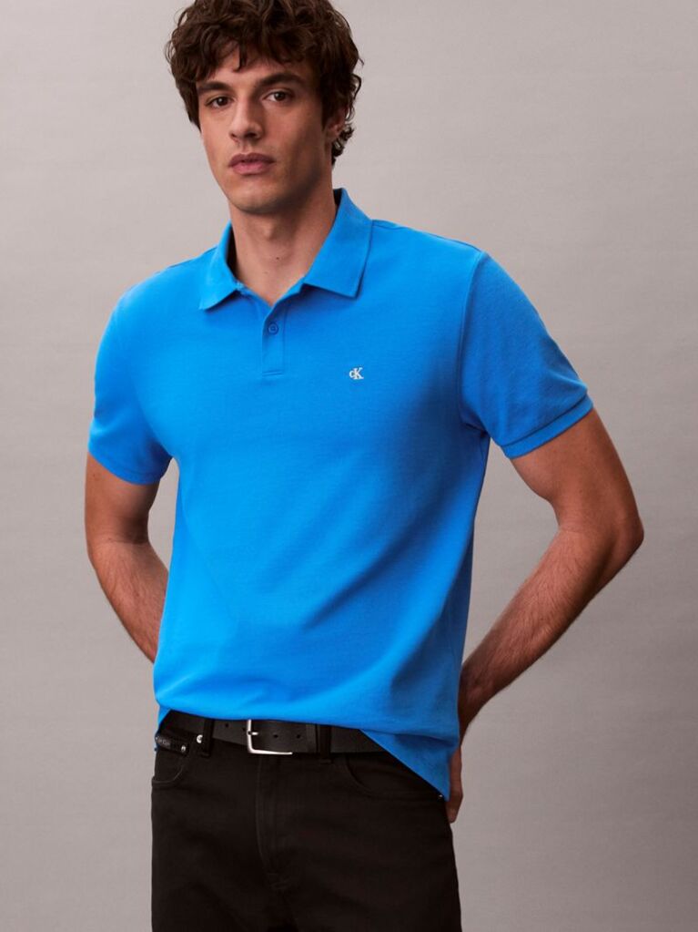 Μπλε Polo T-Shirt Από Βαμβάκι Πικέ  Άνδρας