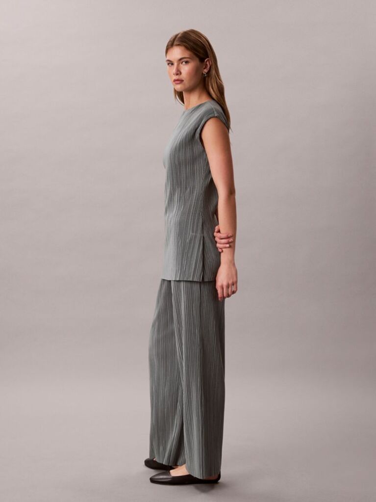 Grey Plisse Pull On Trousers  Women
