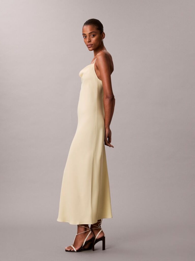 Yellow Polyester Crepe Slip Dress  Women