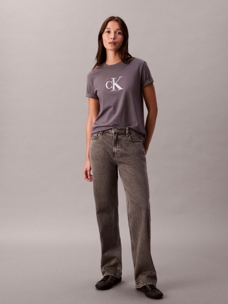 Γκρι Κλάσικό T-Shirt Με Μονόγραμμα Και Παγιέτες  Γυναίκα
